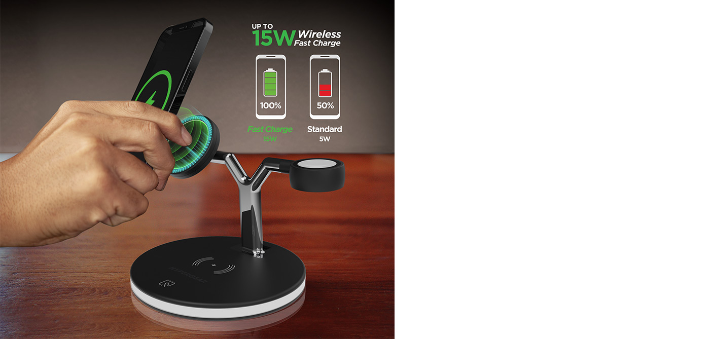 HyperGear 25W MaxCharge 3-in-1 Wireless Charging Stand Compatible with MagSafe