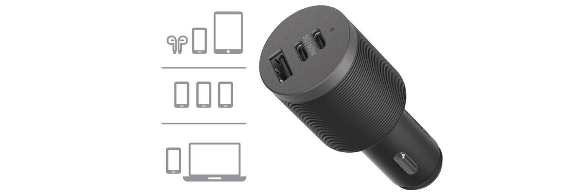 Otterbox 72W Dual Port 30W USB-C PD + Single Port 12W USB-A Premium Pro CLA Car Charger