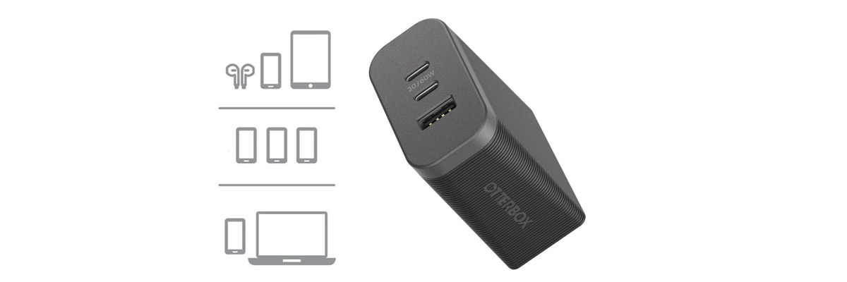 Otterbox 72W Dual Port 30W USB-C PD + Single Port 12W USB-A Premium Pro Wall Charger