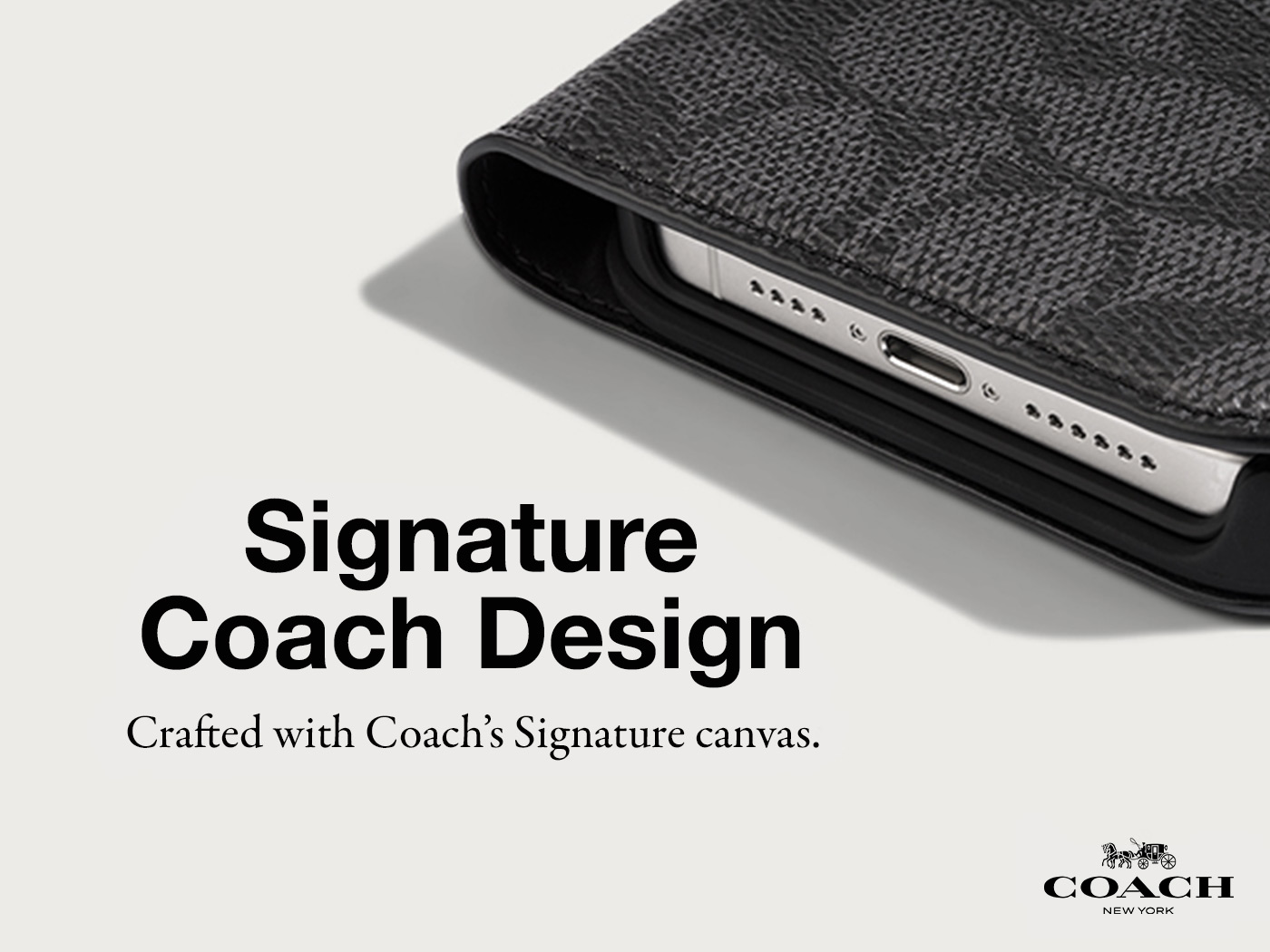 iPhone 15/14/13 Coach Folio Signature C Case - Charcoal