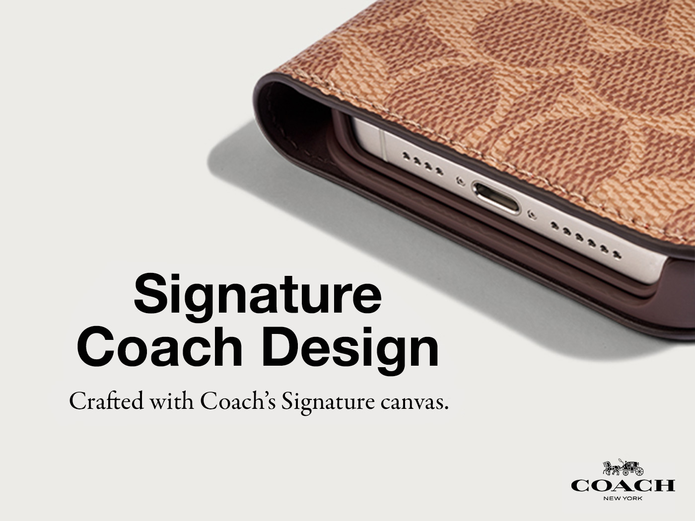 iPhone 15 Pro Max Coach Folio Signature C Case - Tan