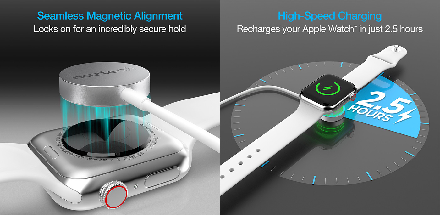 Naztech Magnetic Charger White USB-A Cable for Apple Watch