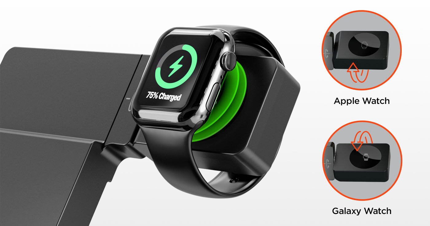 HyperGear 6-in-1 Foldable Wireless Charging Stand – reversible smartwatch charging mount