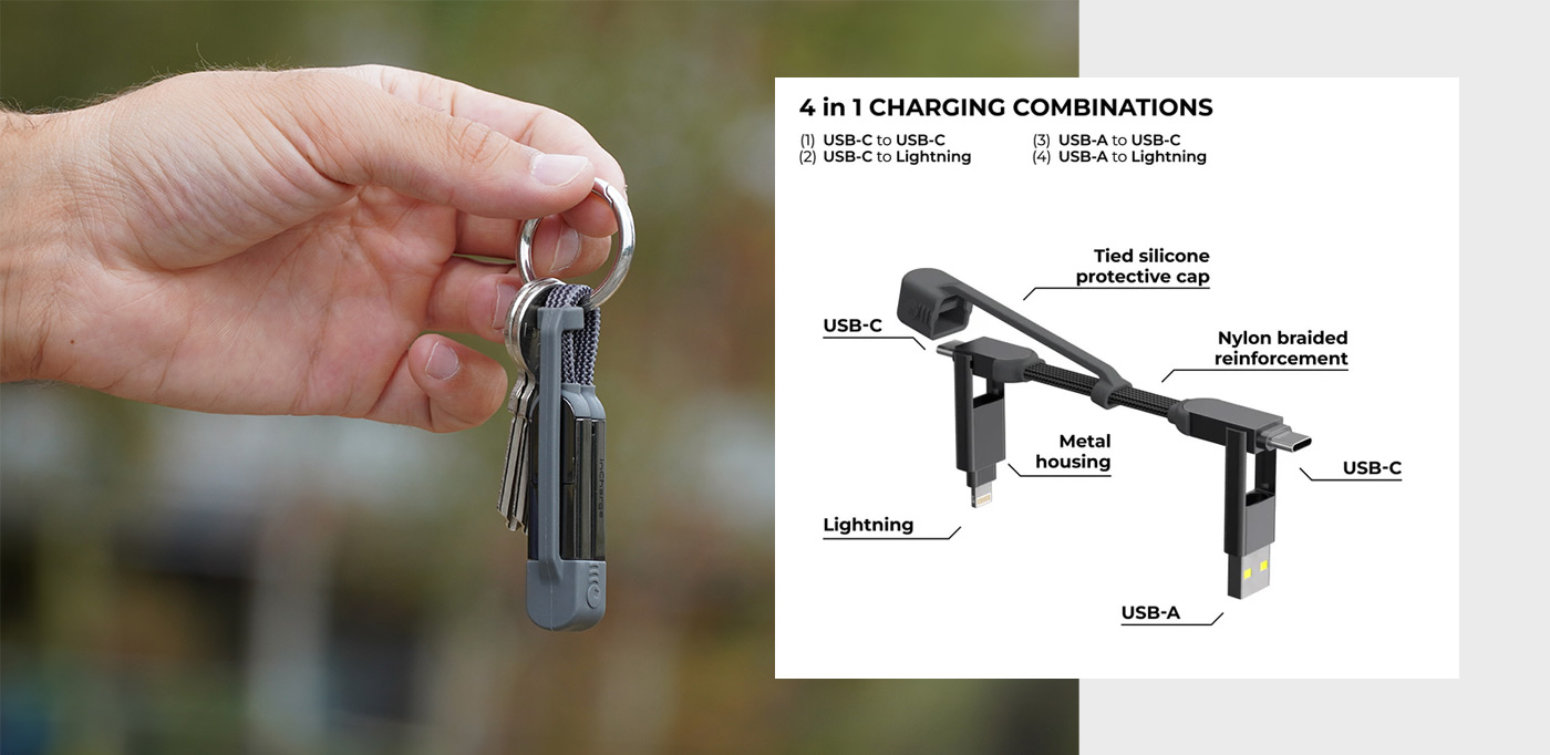 Rolling Square inCharge XS-240W 4in1 Ultra Fast Charging Keyring Cable